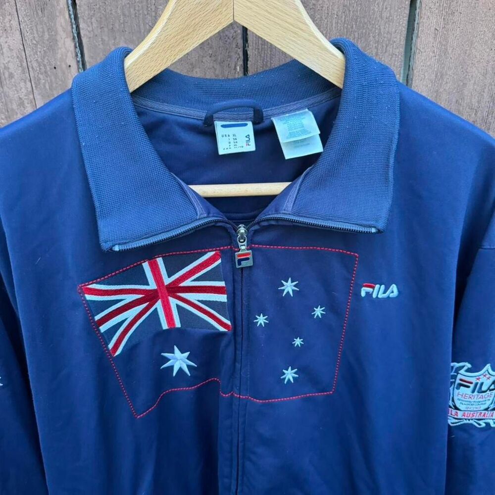 FILA Heritage Australia Track Jacket Mens XL Blue Full Zip Y2K Street Hip Hop